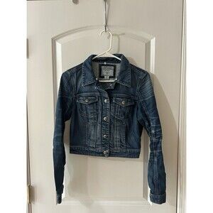 Guess Size M Cropped Jean Jacket Blue Denim Distressed Y2K
